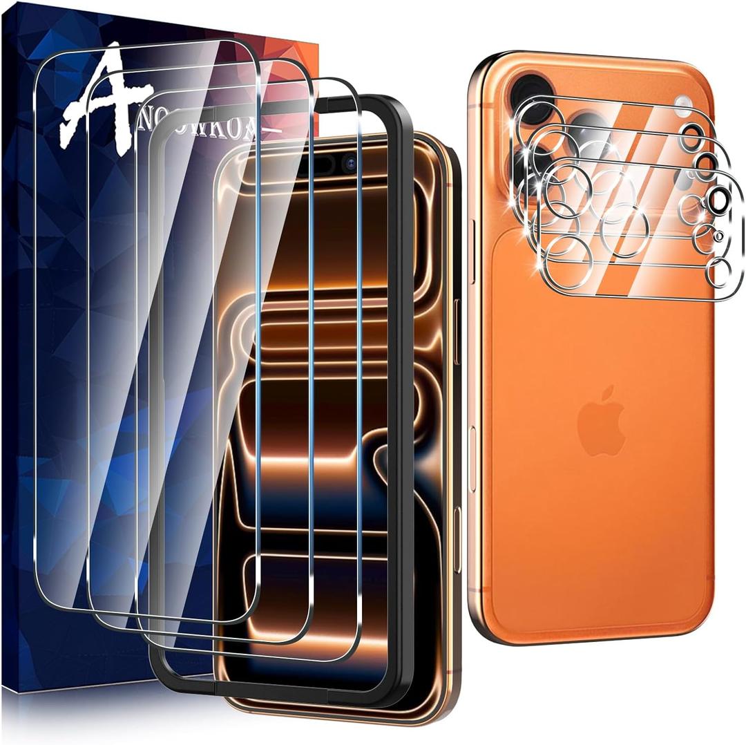 3 Pack for iPhone 17 Pro Max 6.9" Screen Protector + [3 Pack] iPhone17 Pro Max Camera Lens Tempered Glass Protector.9H Hardness.Support Fingerprint Unlock,Bubble-Free.Easy Installation