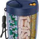 PULIV Large Pill Bottle Organizer, Supplement Organizer for Holding 6 Various Vitamins, Pill Box with Anti-Mixing & Wide Opening Design, Easy to Retrieve Meds and 20 Pcs Stick-on Labels, Business Blue