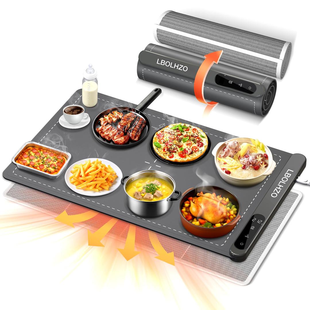 LBOLHZO Warming Mat for Food,10s Rapid Warm Food Warming Mat,3-Temp Food Warmer,Fast Heating BPA-Free Auto Shut Off Chafing Dishes For Buffet,Roll Up Food Warmers For Parties Buffet Valentine Gifts
