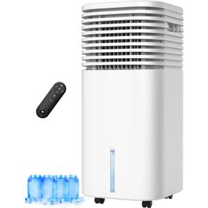 Portable Windowless Air Conditioner with 4 Modes&3 Speeds, 15H Timer, 2Gal Tank for 24H Cooling Swamp Cooler, 4Ice Packs, 1800CFM, 120Swing, Remote Evaporative Air Cooler for Indoor Bedrooms (Off-White)