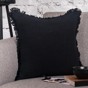  Pillow Cover 20x20 Inch - Decorative Throw Pillow Cover with Tassels - Soft Solid Black Pillow Cushion Cover for Sofa, Couch, Bed Decor, Single Sham, 17x17