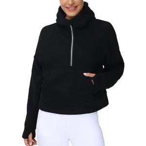 THE GYM PEOPLE Womens' Hoodies Half Zip Long Sleeve Fleece Crop Pullover Sweatshirts with Pockets Thumb Hole, size L