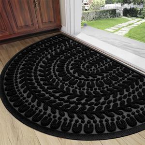 RORA Half Circle Door Mat Front Door Mat Outside Entrance Black Welcome Mats Outdoor Indoor Semicircular Doormat for Outdoor Half Round Door Mats for Garage Muddy Paws 24"x36"