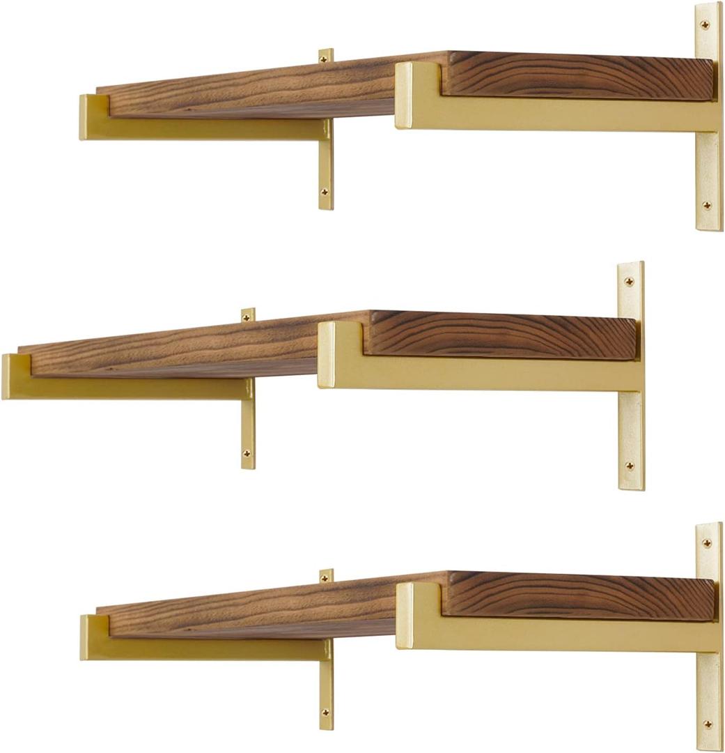 6 Pcs Heavy Duty Shelf Brackets 6 Inch Wall Mounted Industrial Metal Shelving Supports with Lip Gold