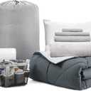 College Freshman Dorm Pack Plus - Twin XL Bedding Bundle - Faded Black/Glacier Gray Color Set