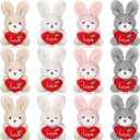 Jexine 12 Pcs Valentine's Day Mini Bunny Bulk Small Heart Rabbit Plush Stuffed 3.2 Inches Small Animal Toys for DIY Valentines Birthday Wedding Carnival Classroom Prizes Gift Goodie Bag Filler