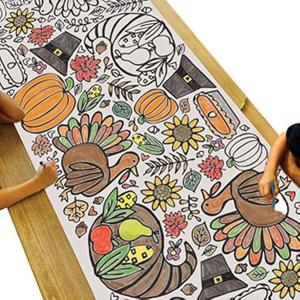Tiny Expressions Thanksgiving Coloring Tablecloth for Kids - Rolled, Not Folded 30" x 72" Giant Coloring Banner to Color - Thanksgiving Activities for Kids