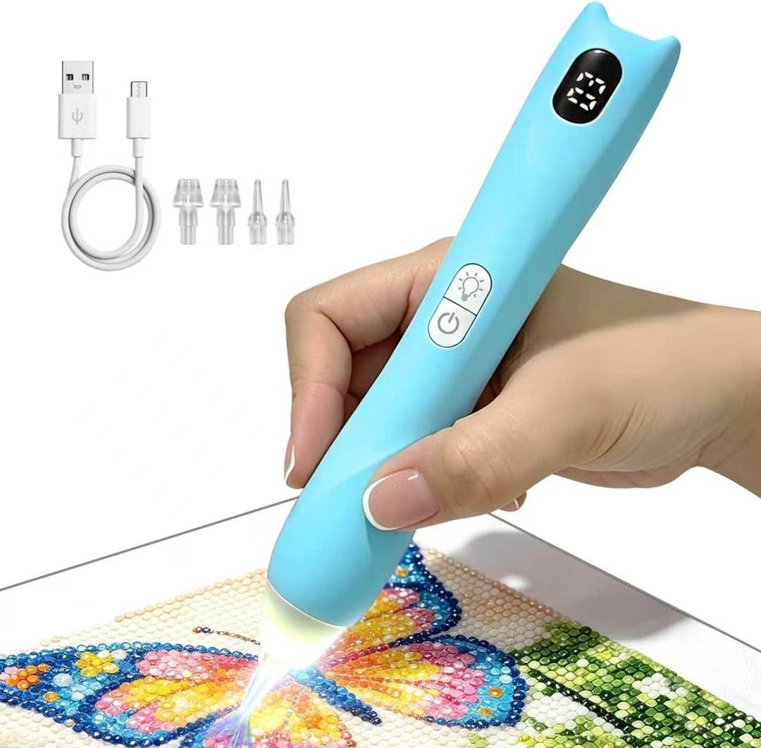 Tolcuez Electric Diamond Art Pens, 3 Speed Adjustable Diamond Art Kit for Adults, Wireless Diamond Painting Kits with Light and Ergonomic Grip.Blue