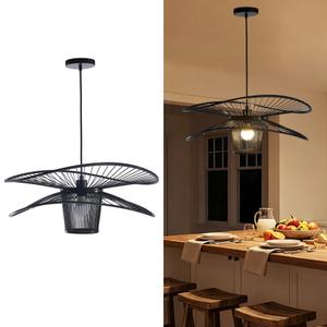 Booniture Pendant Light, Boho Bamboo Hanging Light with Adjustable Height