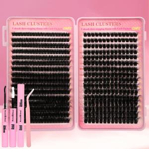 Gmagictobo Cluster Eyelash Extensions Wispy Lash Clusters Kit 544Pcs Volume 100D 120D Eyelash Clusters D Curl Lashes Clusters DIY Individual Lashes Clusters Lash Cluster Glue Lash Tweezers