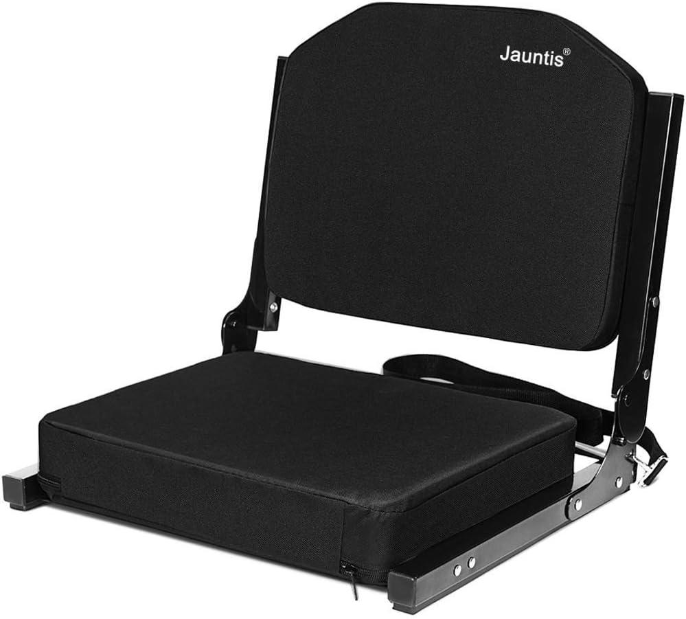 Stadium Seats for Bleachers with Ultra Padded Comfy Foam Cushion, Wide Portable Stadium Chairs with Back Support and Shoulder Strap, 1 Pack, Black (Large - 17.7"W x 14.6"D x 15.9"H)