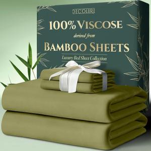 DECOLURE 100% Viscose Derived from Bamboo Sheets Twin Size 4pcs - Ultra Soft & Luxuriously Cooling, 17" Deep Pocket, Double Stitching, Perfect for Hot Sleepers - Twin Bed Sheets (Light Olive)
