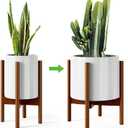 MUDEELA Plant Stand for Indoor Plants: Adjustable Width Fits 812 Inch Pots - Mid Century Modern Bamboo Plant Stand - 14.5 Inch Single Tier Small Floor Plant Holder, Dark Brown, 1 Pack (Without Pot)