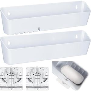 Umigy 2 Pack Tip Out Tray for Sink with 2 Pairs of Hinges Front Sink Drawer Tip Out Tray Kit False Drawer Front Clips Flip Sponge Holder for Kitchen, White(11 Inch)