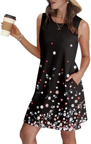SAMPEEL Sundresses for Women 2025 Spring Summer Beach Tank Dress Vacation Fashion Floral Black (Medium)