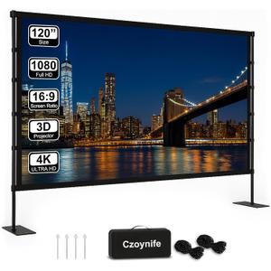 Projector Screen with Stand - 120inch Outdoor Projector Screen Portable, 16:9 Indoor Movie Screen, 4K HD, 3D Compatible Includes Carry Bag
