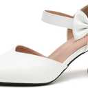 fereshte Women's Pointed Toe Bow Ankle Strap Kitten Heel Pumps, D'Orsay Style Dress Shoes (White), 46