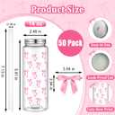 50 Pack 14oz Coquette Pink Bow Plastic Cups with Lids Straws & Pink Satin Ribbon Bows, Reusable Cute Aesthetic Tumblers for Birthday Wedding Bridal Shower Party Supplies for Women