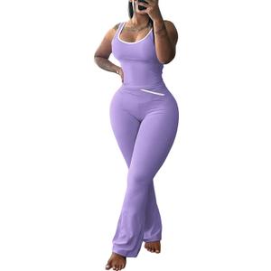 Elainone 2 Piece Workout Sets for Women Tank Top Flared Legging (Purple, S)