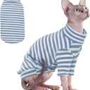 PUMYPOREITY Sphynx Cat Clothes, Soft Hairless Shirt With Sleeves, Stretchy Sweater, Pullover Pajamas Jumpsuit, Turtleneck Outfit for Sphynx Cornish Rex, Devon Rex, Blue, L
