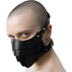 L'VOW Sexy Steampunk Half-Face Halloween Cosplay PU Leather Mask Adjustable Motorcycle Cyber Black Anti-Dust Face Mask