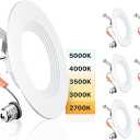 Ensenior 5/6 Inch 5CCT LED Can Lights 6 Pack, Retrofit Led Recessed Lighting, Baffle Trim, Dimmable, 9W=110W, 1000LM, 2700K/3000K/3500K/4000K/5000K Selectable, IC Rated - FCC Certified