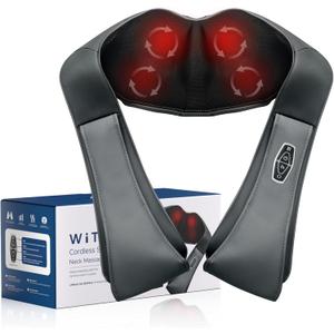 Cordless Shiatsu Neck Massager for Pain Relief Deep Tissue with Heat, 3D Kneading Massage Pillow Back Shoulder Massagerfor Body Muscle, Plug-in Use for Home Office Car, Gifts for Mom Dad Him