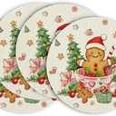 Artoid Mode Gingerbread Gifts Round Winter Placemats Set of 4, 14 Inch Christmas Place Mats for Gift Party Table Dining Decoration
