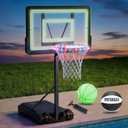 Pool Basketball Hoop  Height Adjustable 57" to 68" Portable Poolside Basketball Hoop with Wheels, Glow-in-Dark Backboard & LED Rim, Glow Ball + Standard Ball, Indoor Outdoor Night Games