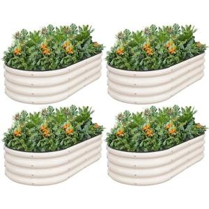 1MORE Galvanized Raised Garden Bed Outdoor,Planter Bed 4x2x1ft,White,4-Pk | Raised Beds for Gardening,Metal Garden Bed Kit for Vegetables Flower, Planter Raised Beds with Tools,Planter Garden Boxes