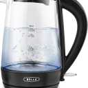 BELLA 1.7 Liter Glass Electric Kettle, Quickly Boil 7 Cups of Water in 6-7 Minutes, Soft Blue LED Lights Illuminate While Boiling, Cordless Portable Heater, Carefree Auto Shut-Off, Black