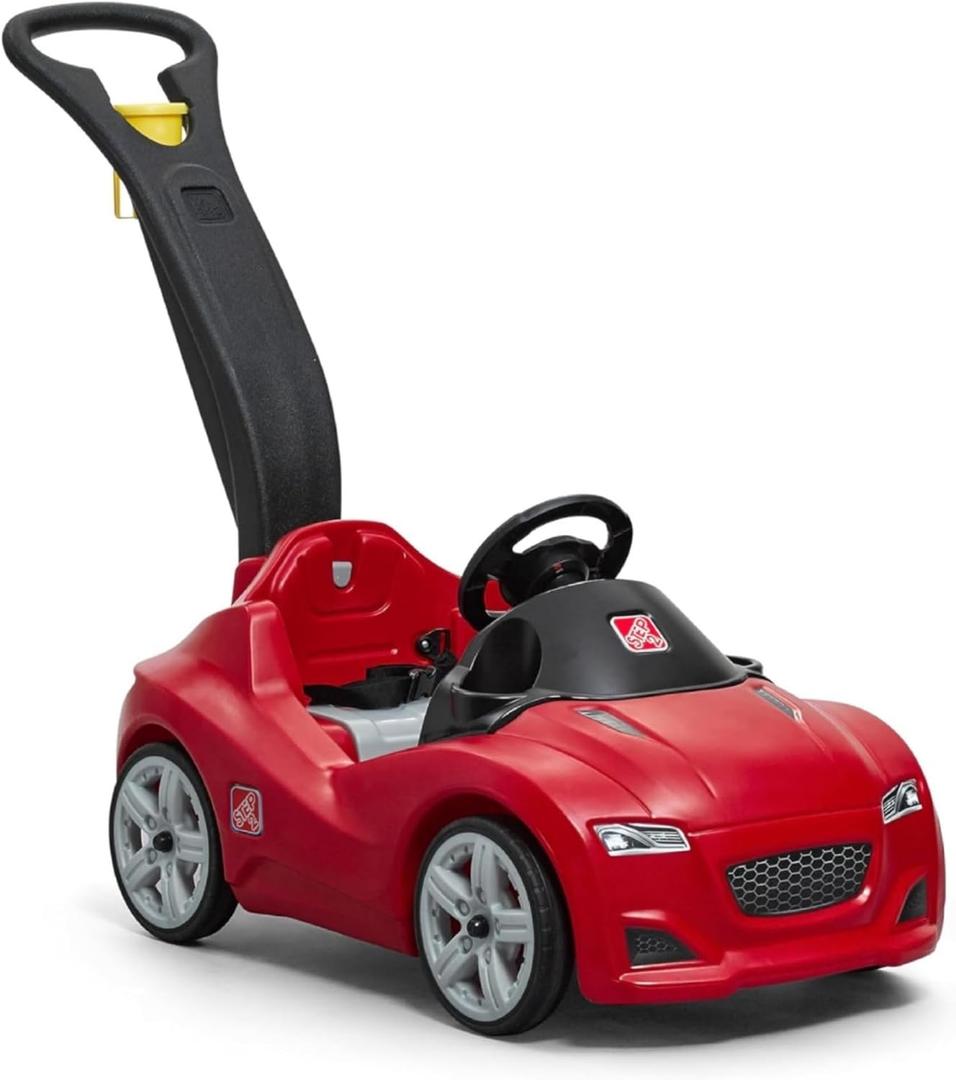 Step2 Whisper Ride Cruiser Kids Push Car, Ride On Toy, Stroller Substitute, Includes Seat Belt & Horn, Made of Durable Plastic, Max Weight 50 lbs., For Toddlers 18 Months - 4 Years Old, Red