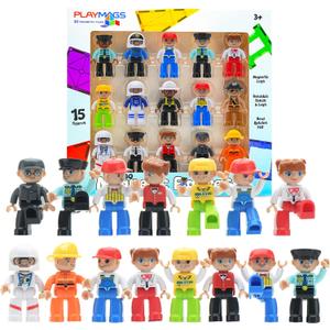 Playmags Large Magnetic Figures Community Set of 15 Pieces  3 Play People Perfect for Magnetic Toys Building Blocks - STEM Learning Toys for Kids  Magnet Tiles Expansion Accessories Pack