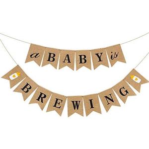 Boao Baby Is Brewing Banner Linen Baby Shower Banner for Gender Reveal Diaper Party Celebration Brown Decoration Party Supplies