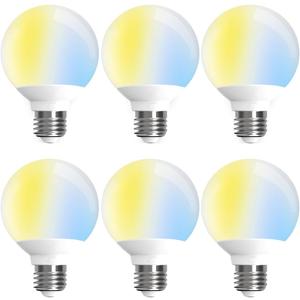 ILC G25 Globe Light Bulbs, App-Controlled LED Bulb with Bluetooth Mesh, 6W, 60W Equivatlent, 600LM, CCT: 2700K-6000K, CRI>95+, E26 Base, 120V for Vanity, Pendant fixtures, Bathroom (6 Pack)