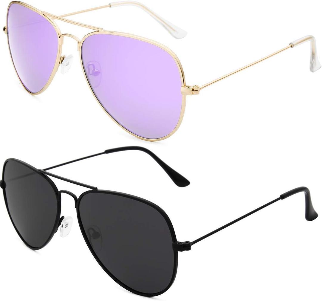 livho Sunglasses for Men Women Aviator Polarized Metal Mirror UV 400 Lens Protection (Gold Lilac & Black)