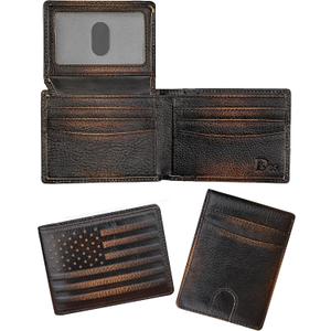 DK86 Wallet for Men Slim Rfid Bifold Genuine Leather 2 ID Window With Gift Box (black brown with US flag)