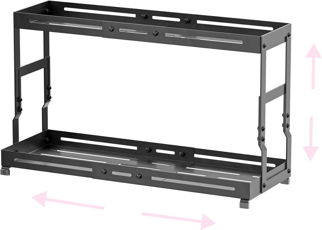 Asiingkel Adjustable Sturdy Metal Shelving Unit2-Tier Organizer Countertop,Suitable for Kitchen Countertop, Bathroom, Makeup Table, Store Large Skincare etc (1pack/Black)