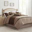 Madison Park Palisades Comforter Set Modern Faux Suede Pieced Stripe Design, All Season Down Alternative Cozy Bedding with Matching Shams, Decorative Pillows, Queen(90"x90"), Brown 7 Piece