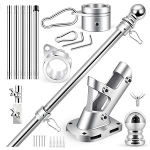 Flag Pole Kit for Outside House, 6 FT Stainless Steel, All Alloy Construction, Equipped with Aluminum Alloy 360 Rotating Anti-Wrap Rings, Fits 2x3 3x5 4x6 FT Flag,Porch,Outdoor