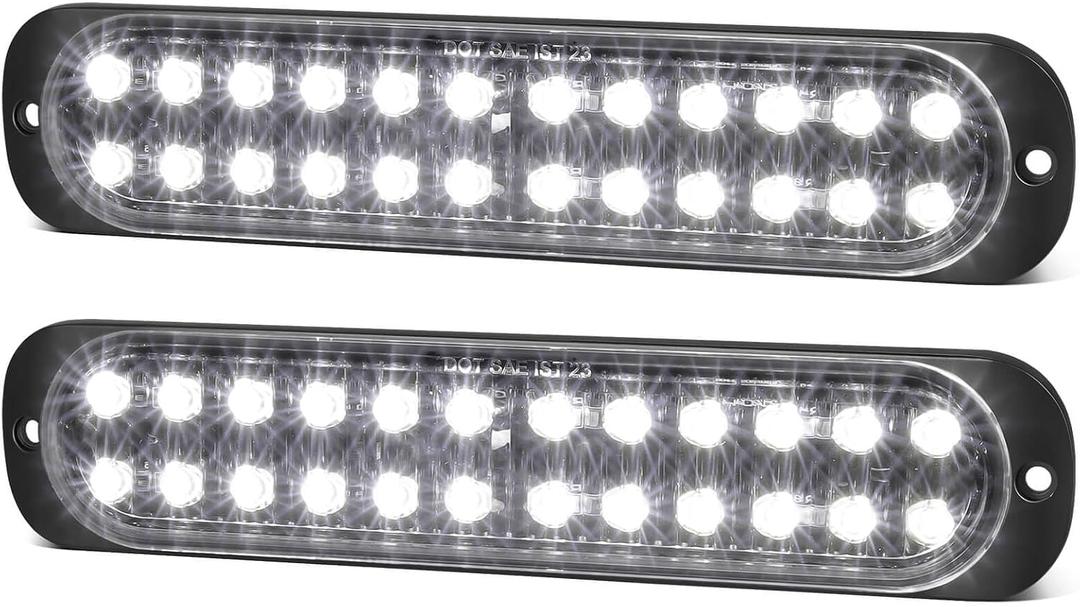 Aluminum Housing White 24LEDs Trailer Backup Reverse Light Surface Mount 7.5 inch Bar Strip Truck Bed Lights of Pickup Tractor Camper IP67 Waterproof 2Pcs
