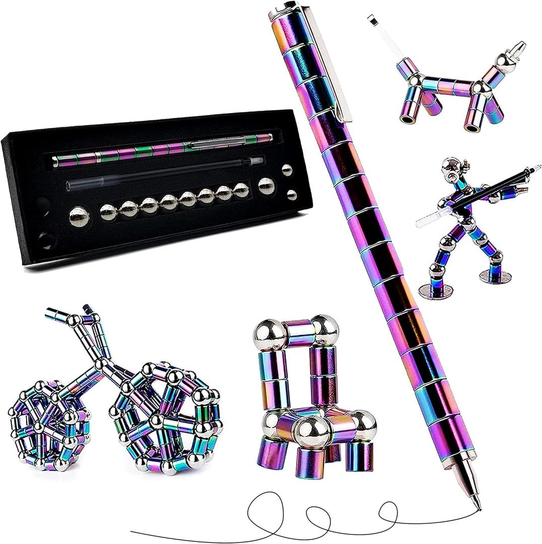 Fidget Pen, Magnetic Pen,Teen Decompression Magnetic Metal Pen, Cool Multifunctional Deformable Magnet Writing Pen, Eliminate Pressure Fidget Toy Gift for Kids or Friends(Colour) (Medium)