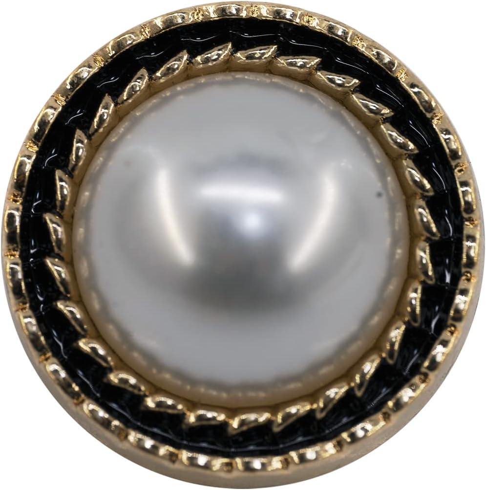 20 pcs Sun Swirl Faux Pearl Black Enamel Metal Shank Sewing Coat Buttons -25mm -1"