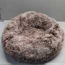 Calming Cat Bed for Indoor Cats, Donut Washable Small Dog Bed, Anti-Slip Round Fluffy Plush Faux Fur Pet Bed for Small Cats and Dogs (Brown White, 19.7'')