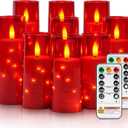 Raycare Flameless Candle with Remote Timer  9 Flickering Acrylic Battery Operated LED Pillar Candles with Embedded Star String for Valentine's Day, Home Decor, and as a Gift (Red)