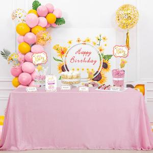 QueenDream Pink Tablecloth 90 x 156 Inch Sequin Tablecloth for Party Decorations Glitter Tablecloth for Bridal Baby Shower Wedding