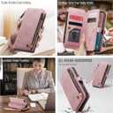 Defencase Compatible with iPhone SE 2020 2022 Case Wallet with RFID Blocking Card Holder for Women Men, PU Leather Magnetic Snap Flip Zipper Strap Wallet Phone Case Fit for iPhone SE/7/8, Rose Pink