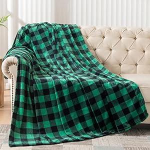 BEDELITE Fleece Throw Blanket for Couch Sofa Bed, Buffalo Plaid Decor Black and Green Checkered Blanket, Cozy Fuzzy Soft Lightweight Warm Spring Throw Blanket