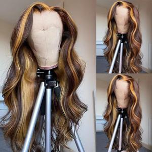 Blonde Highlight Lace Front Wigs for Women Pre-plucked Hairline Glueless 13X4 Inch Synthetic Lace Front Wig with Baby Hair Long Loose Body Wave Wigs for Daily Party Wig