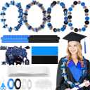 Shinylin 24 Sets 2026 Graduation Candy Lei Making Kit Include Clear Poly Candy Lei Tubing with Flower Card Grad Stickers White Rubber Bands Ribbons Glues for Graduation Party Supplies(Black and Blue)